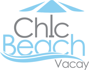 chic beach vacay logo blue grey